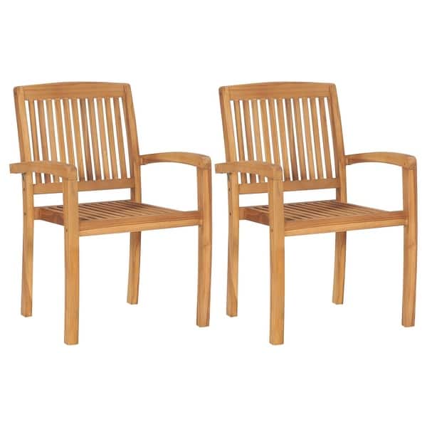 slide 1 of 6, vidaXL Stacking Patio Dining Chairs 2 pcs Solid Teak Wood