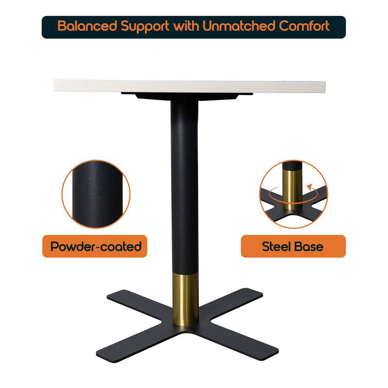 Vail Square Dining Table with 24 in. MDF Tabletop in Black Stainless Steel Cross Legs with Gold Accent Base Kitchen Table