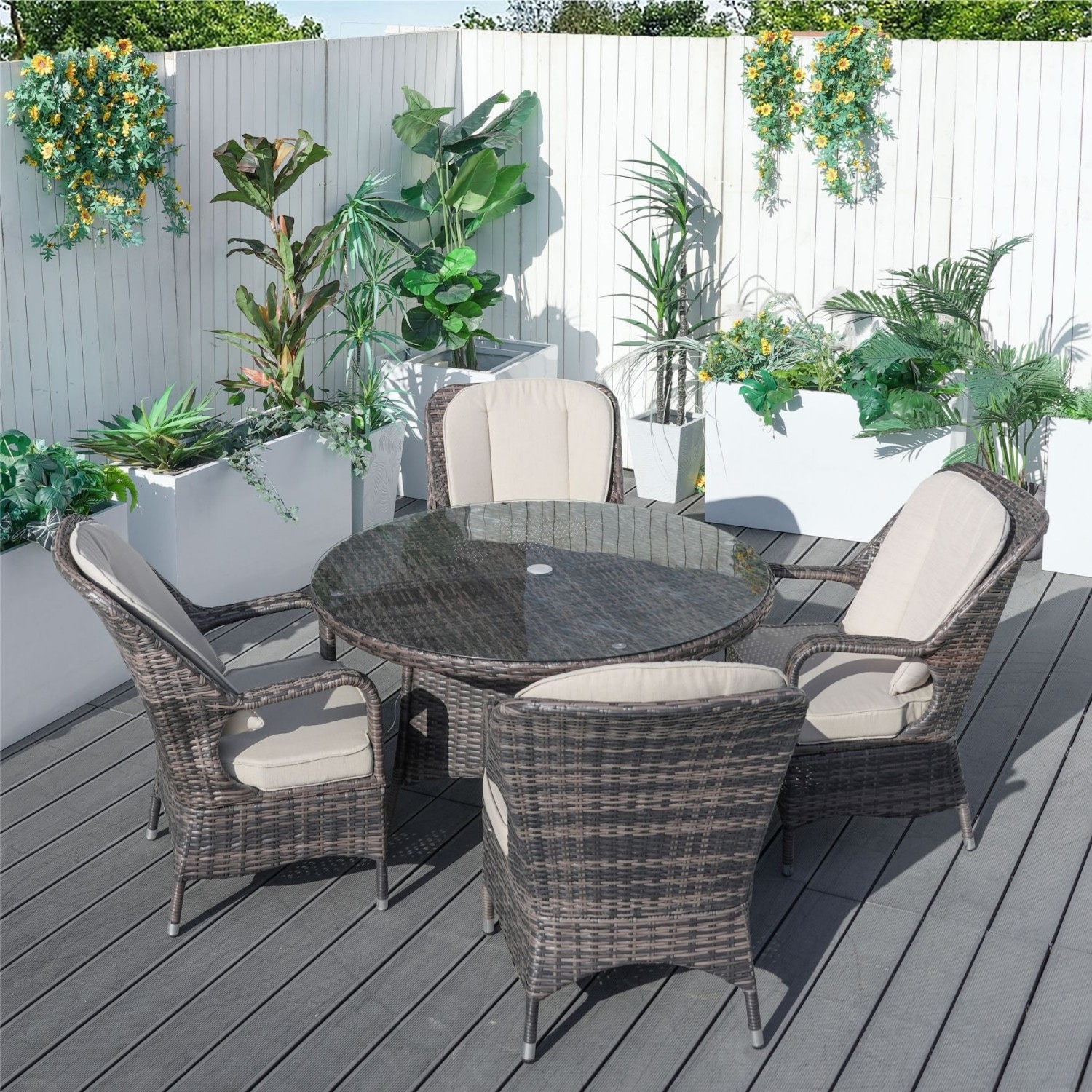 5-piece Patio Wicker Dining Set with Cushions Outdoor Furniture