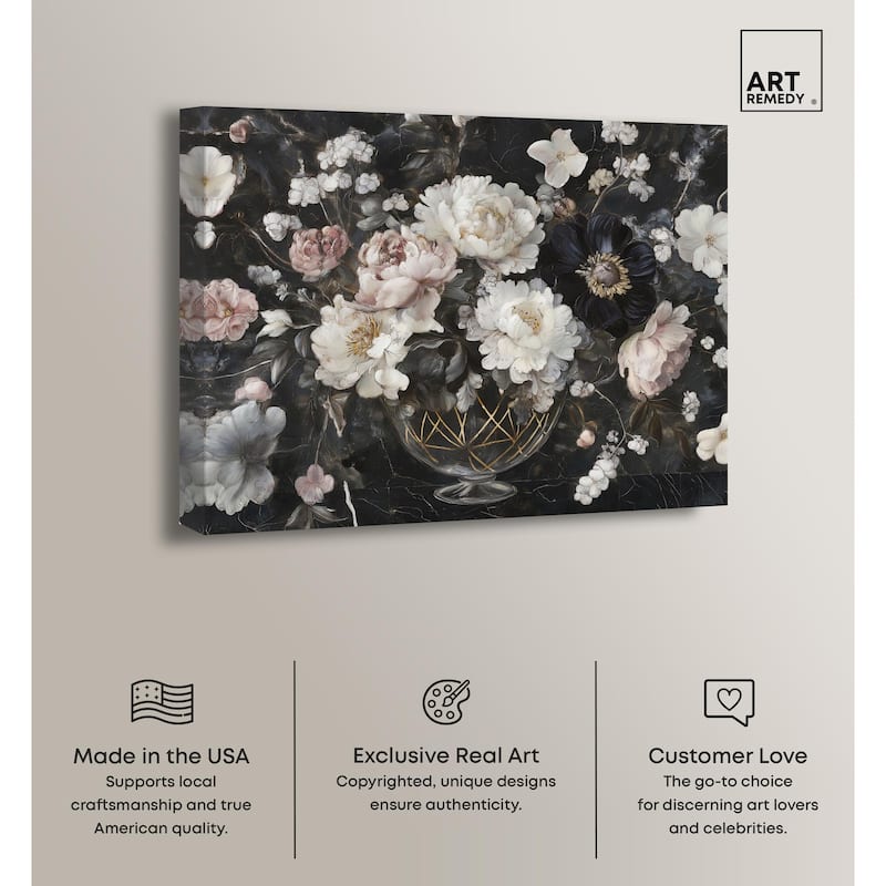 Peonies in Glass Vase Canvas by Art Remedy, Gallery Wrapped