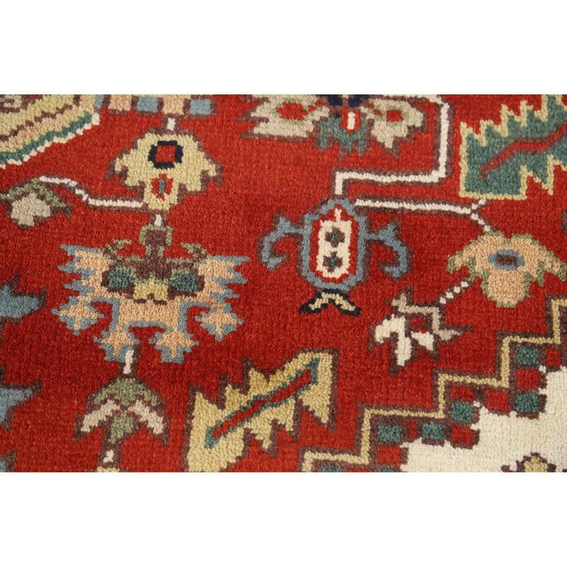 Medallion Heriz Serapi Indian Area Rug Hand-Knotted Wool Carpet - 7'11" x 9'10"