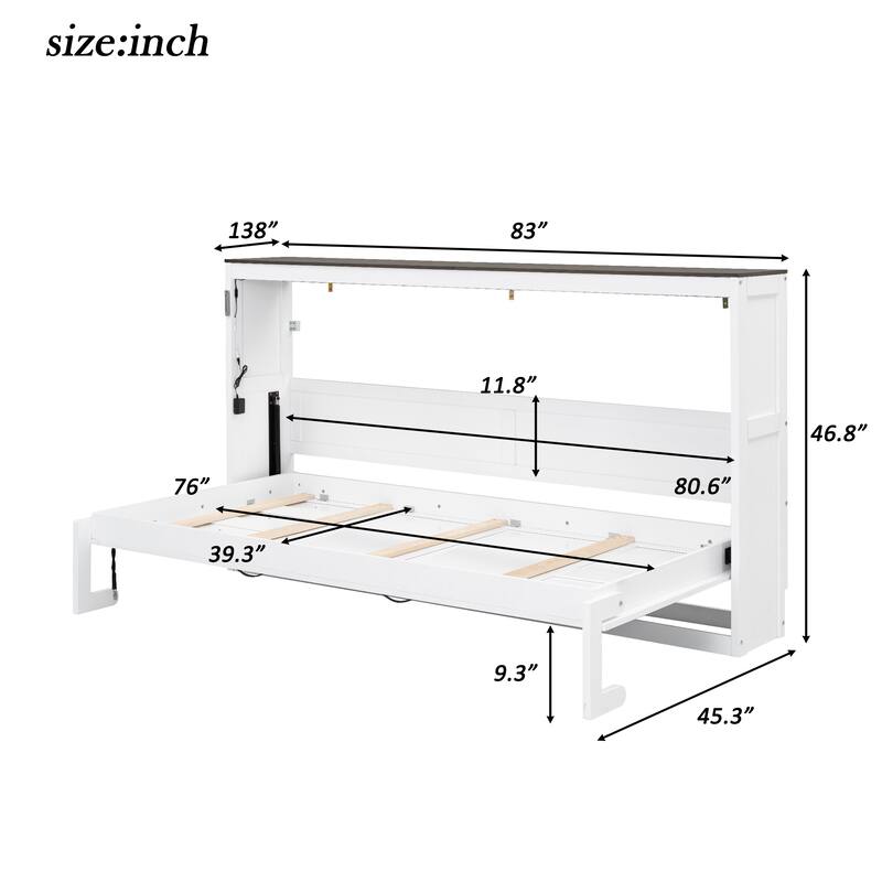 Foldable Cabinet Bed with Hydraulic Lift and 7-Color LED Lighting by Harper&Bright Designs