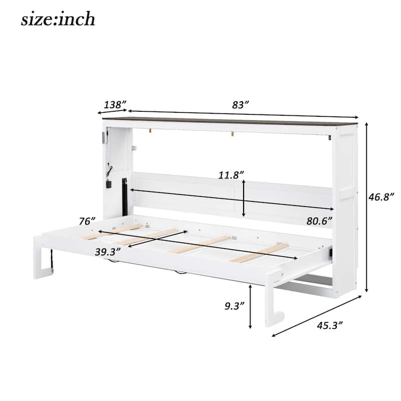 Twin Size Murphy Bed with LED Light,can be Folded into a Cabinet,Hidden Wall Bed Cabinet,White+Brown
