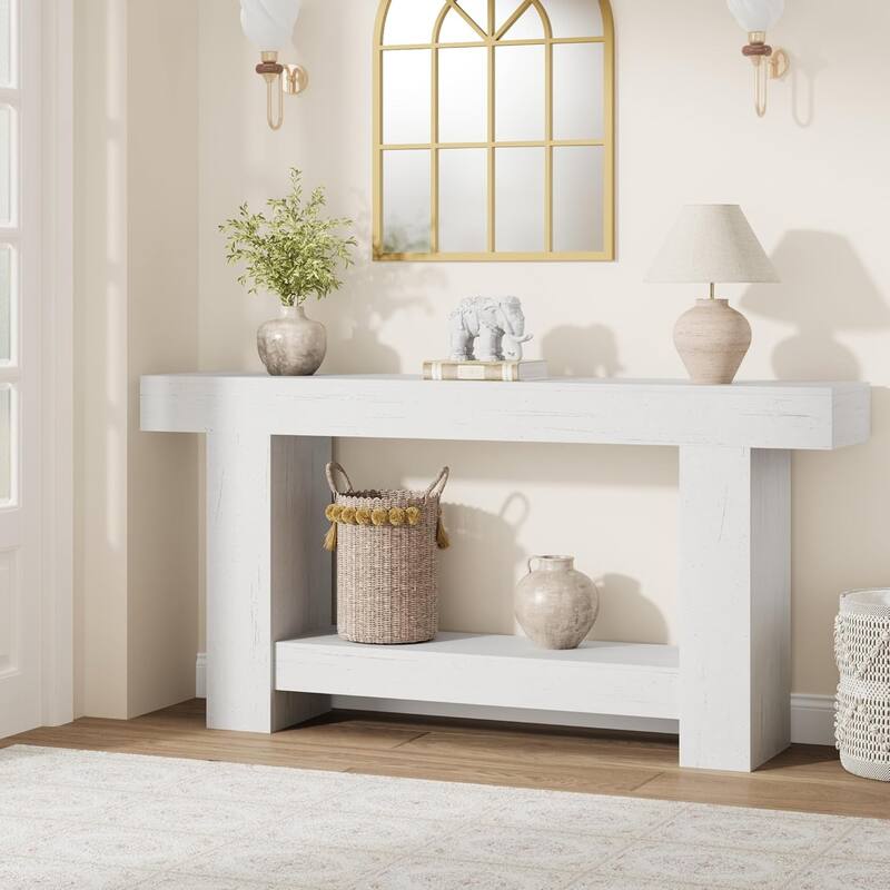 62.9" Narrow Console Table with Storage Rectangular - white