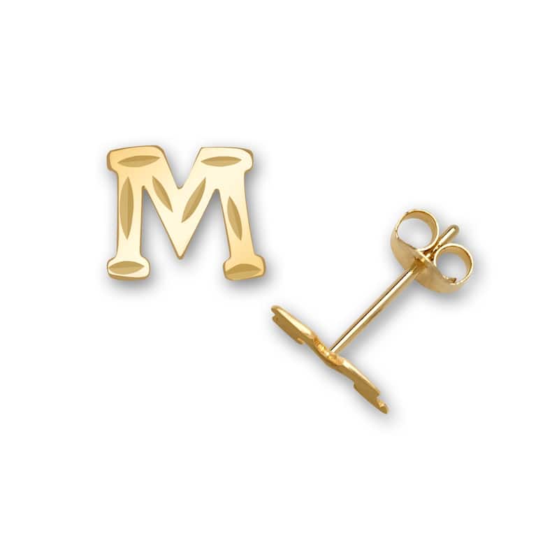 Curata Solid 14k Yellow Gold Diamond-cut Monogram Initial Pair Earrings - Orange - M