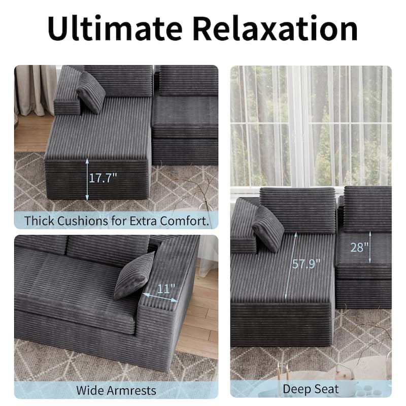 Modland 108" Boneless Cloud Couch, Modular L-Shaped Sectional Sofa, No Assembly, Corduroy