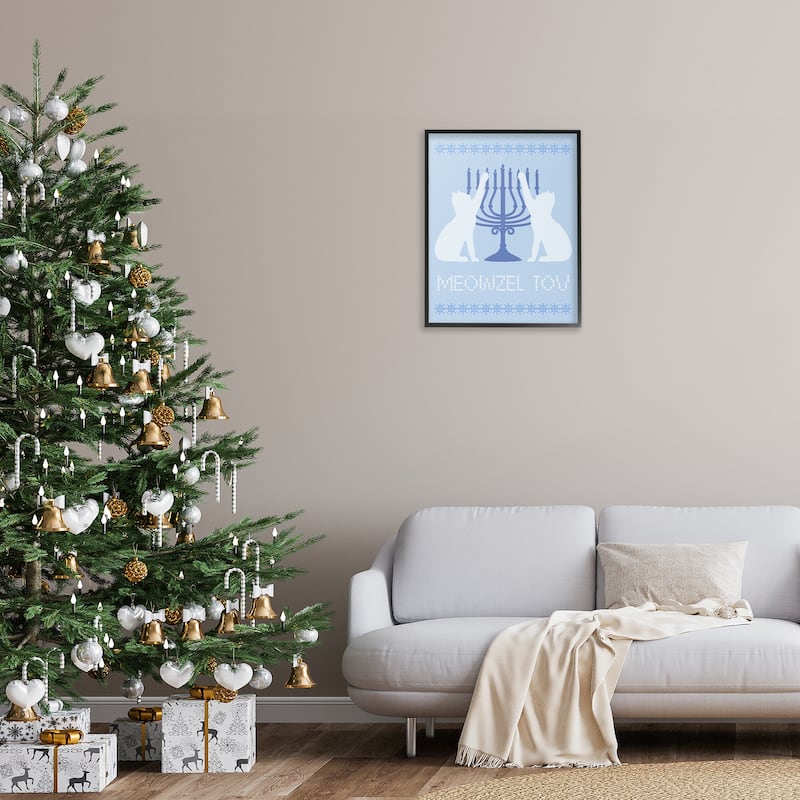 Stupell Meowzel Tov Hanukkah Cats Framed Giclee Art Design By Lil' Rue