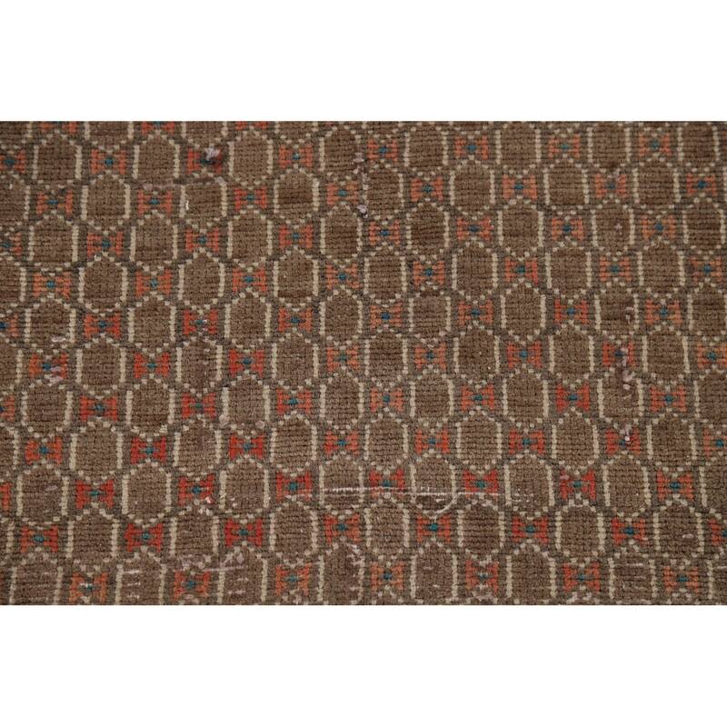 Brown Koliaei Vintage Persian Runner Rug Hand-Knotted Wool Carpet - 3'9" x 11'5"