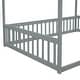 preview thumbnail 7 of 25, Minimalistic Style Full Size Wooden Canopy Frame Floor Bed with Fence and Guardrails, Grey