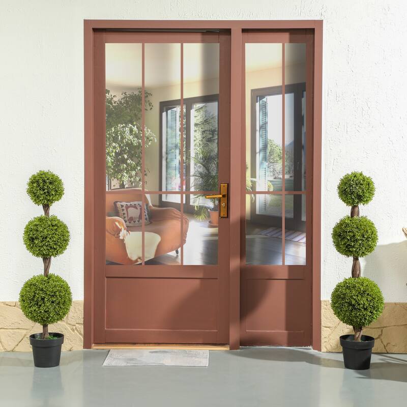 HOMCOM Set of 2 Decorative Artificial Plants, Topiary Ball-shaped Boxwood Trees in Pots, Fake Plants for Home Indoor outdoor