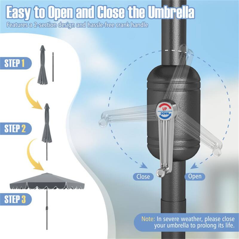 Premium 10 Ft Patio Umbrella with Crank Auto Tilt and Ruffled Edges Sun Protection Waterproof Polyester Canopy - 10 x 8.2 ft