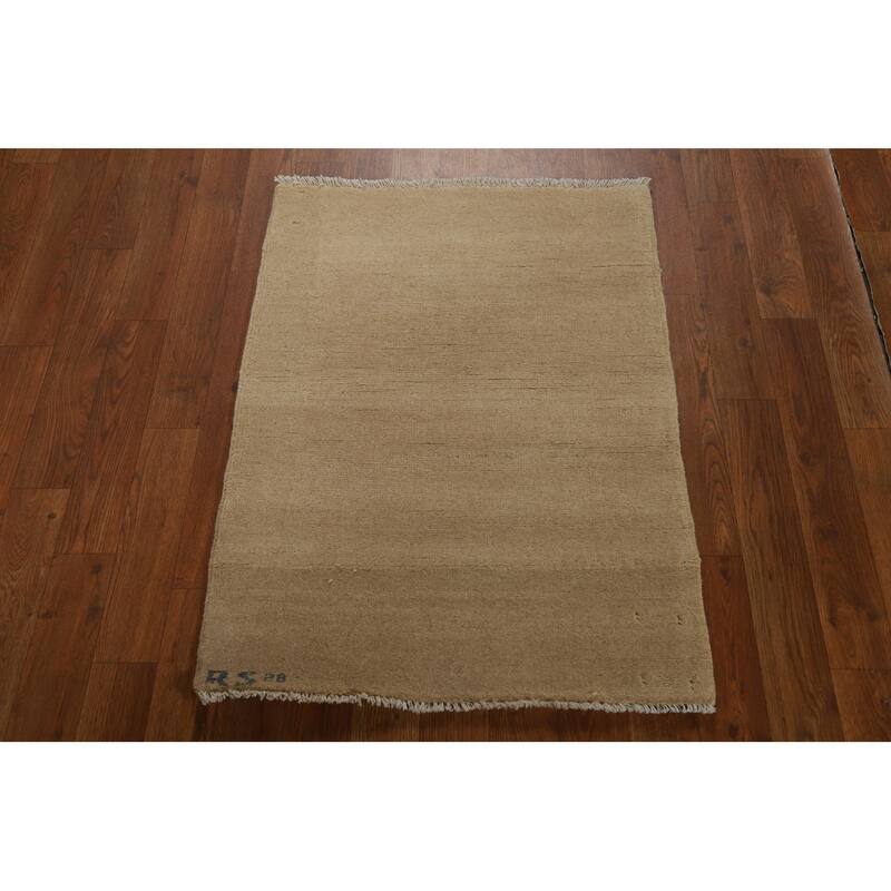 Gabbeh Modern Rug Hand-Knotted Solid Beige Wool Carpet - 2'1"x 2'10"