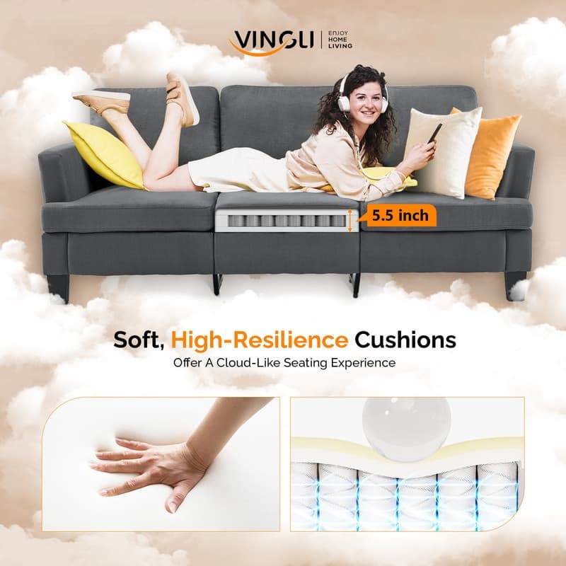 83.5" Upholstered Square Arm Suede Sofa