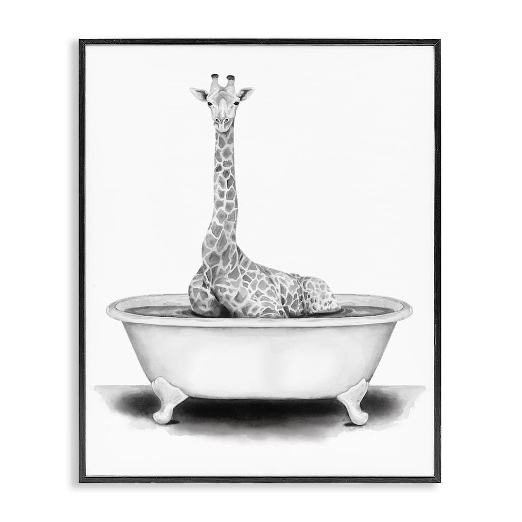 Stupell Giraffe In A Tub Funny Animal Bathroom Drawing Framed Wall Art