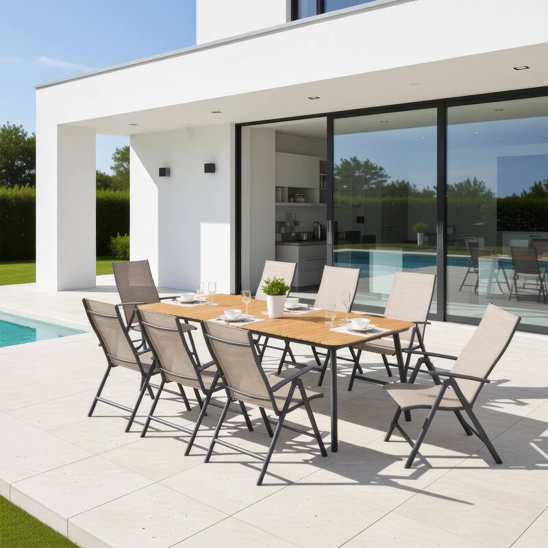 7/9PCS Outdoor Patio Dining Set Rectangular Aluminum Table with Folding Dining Chair