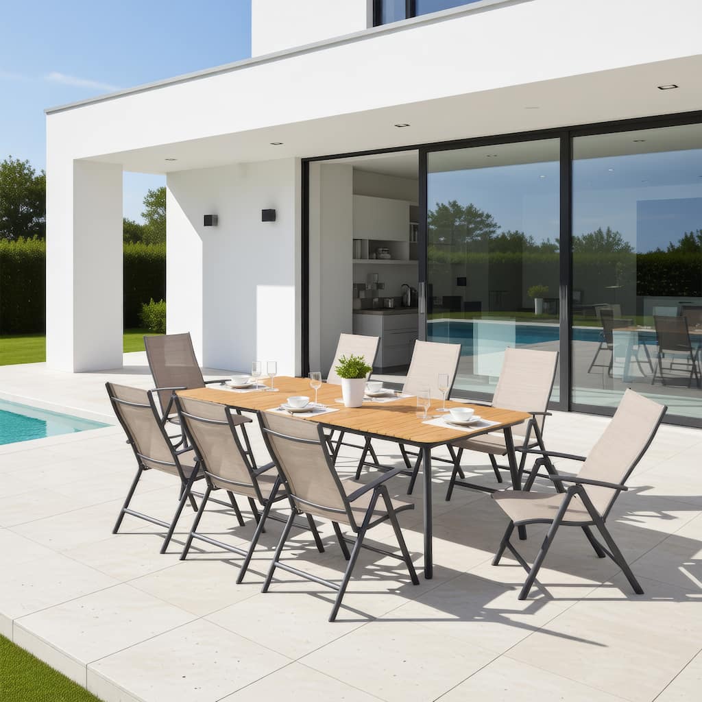 7/9PCS Outdoor Patio Dining Set Rectangular Aluminum Table with Folding Dining Chair