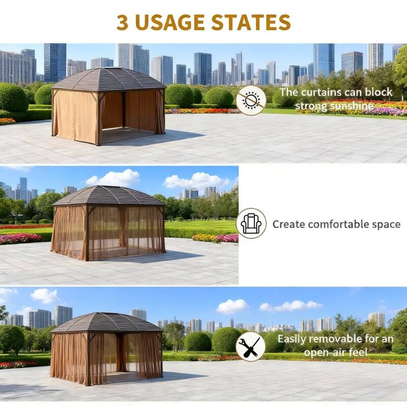 GDFStudio - Outdoor 10'x13' Hardtop Gazebo with Curtains & Netting