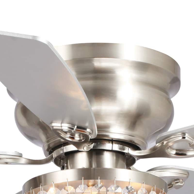 48" Satin Nickel Crystal Low Profile Ceiling Fan with Light and Remote Control
