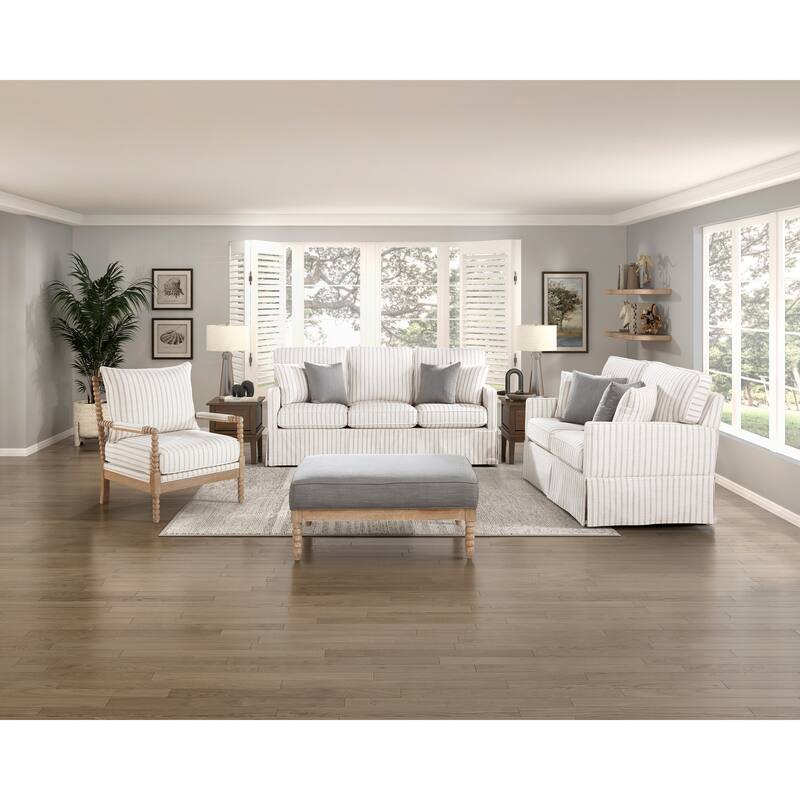 Classic Traditional Ottoman Fabric Upholstery Cushion Seat Solid Wood Furniture - Gray