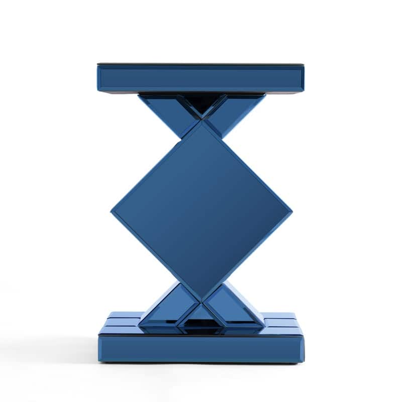 Modern Mirrored Glass Top End Table with Crushed Diamond