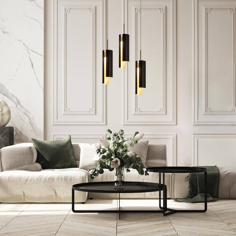 1-Light Modern LED Black Gold Kitchen Island Pendant Lights for Dining Room - 3.5" D x 14.5" H