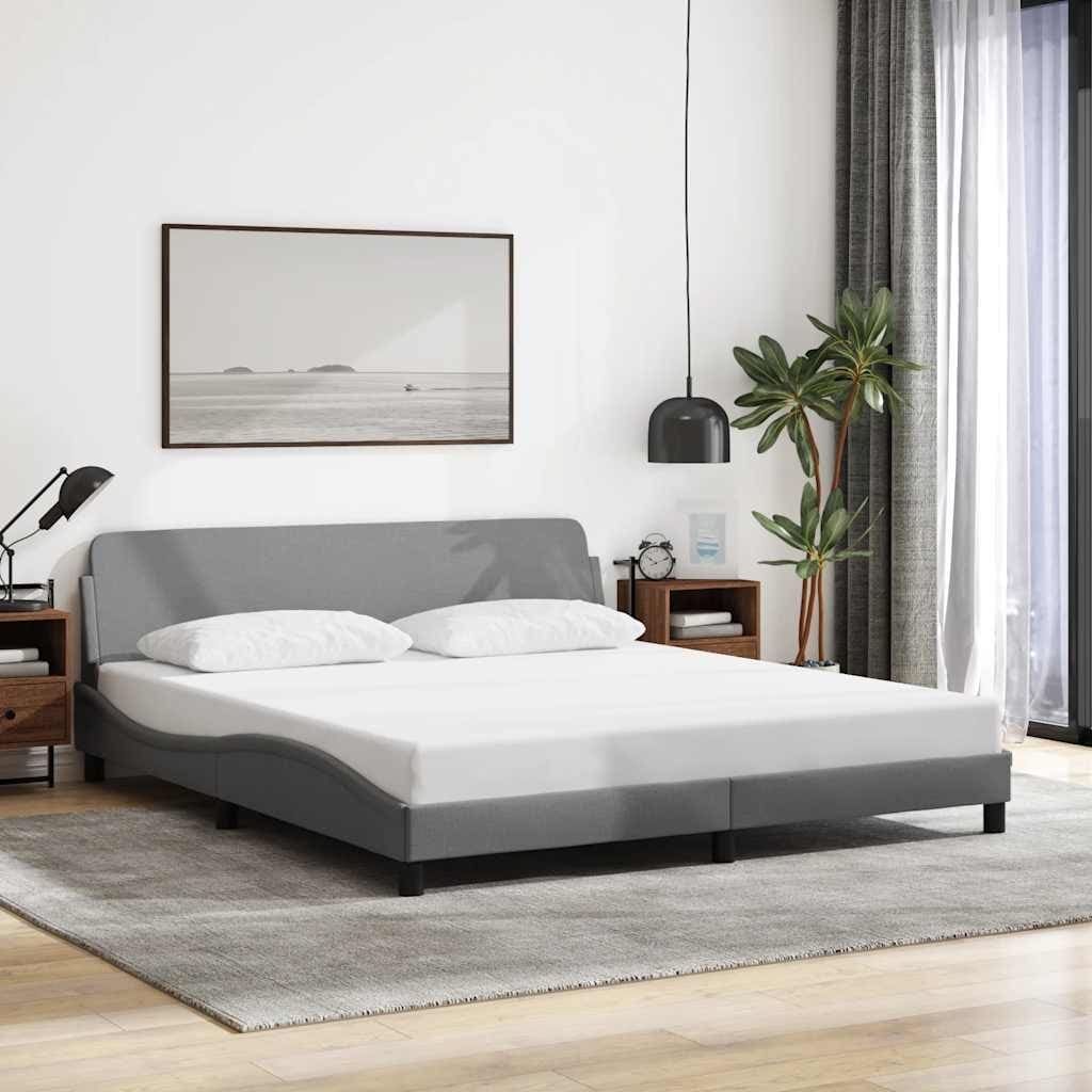 vidaXL Bed Frame with Headboard Light Gray 72"x83.9" California King Fabric
