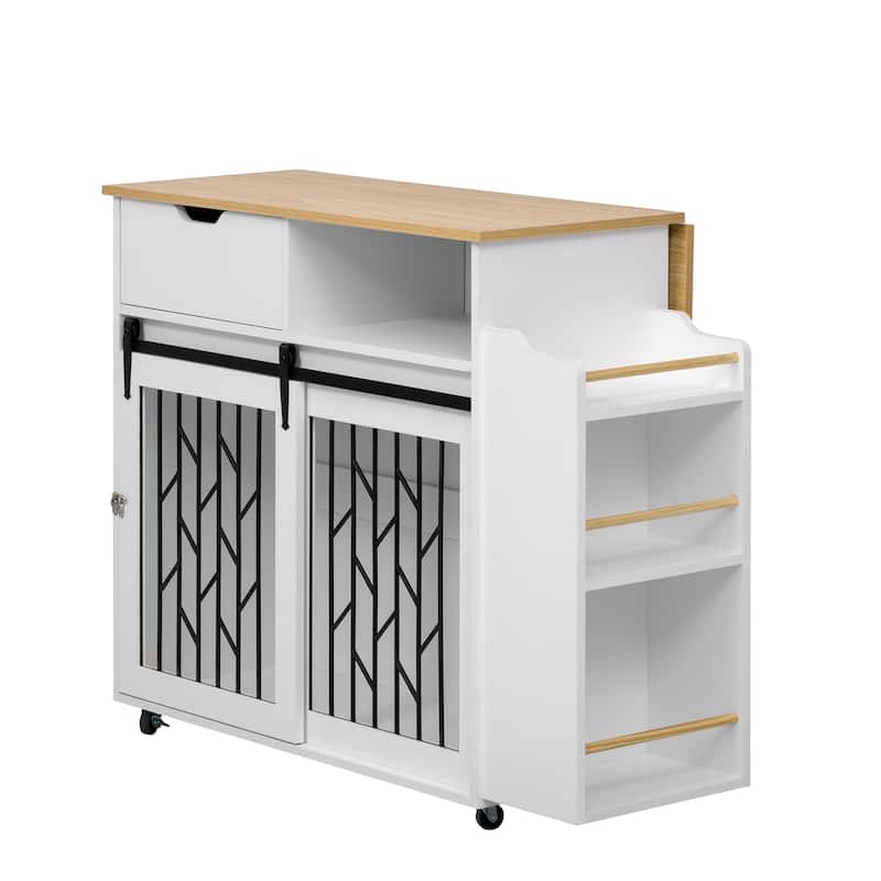 33.8"W Furniture Style Dog Crate，Kitchen Island Pet Furniture