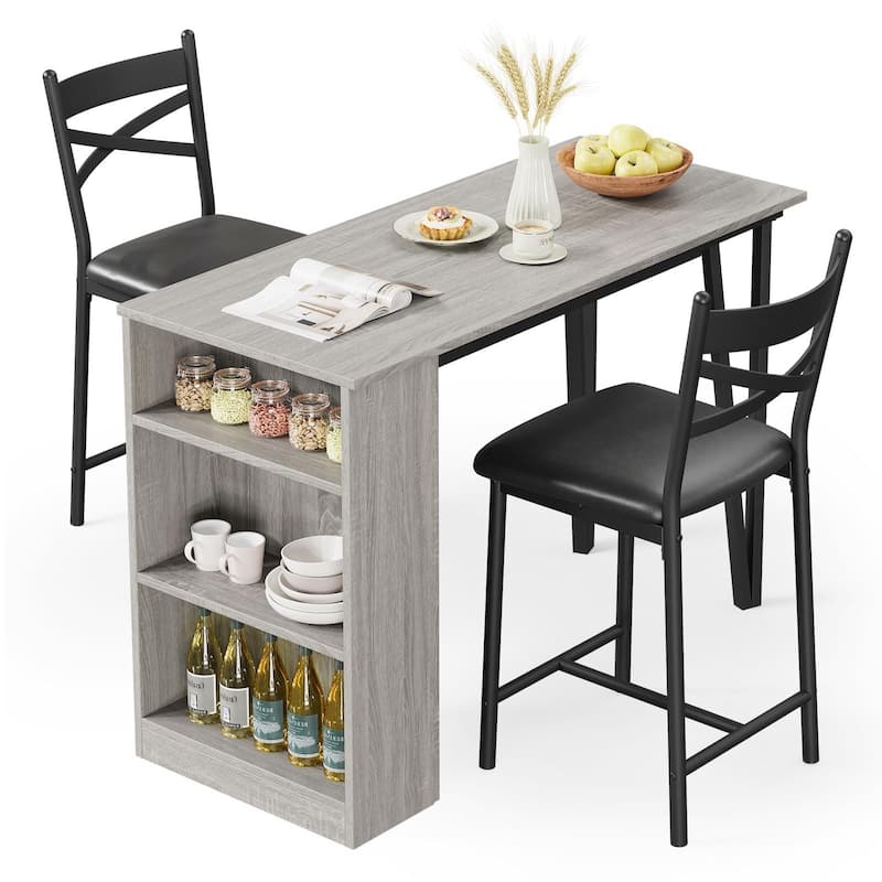3 Piece Kitchen Table Set with 2 Upholstered Chairs, 1 Dining Table - Grey