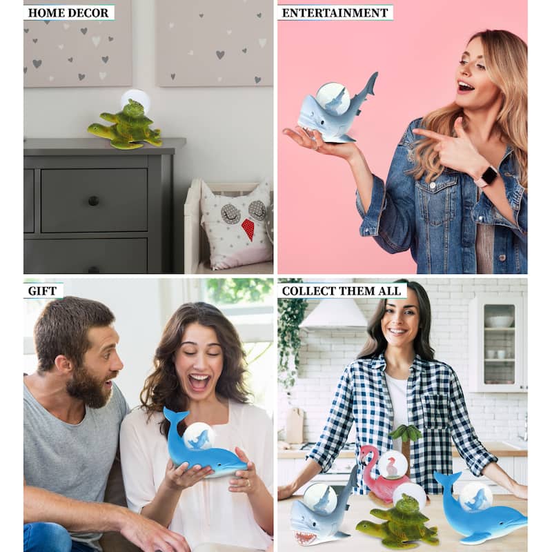 CoTa Global Shark, Dolphin, Flamingo, Sea Turtle Snow Globe Set of 4 - 45mm