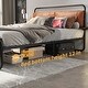 preview thumbnail 7 of 13, Queen Metal Platform Bed with Charging Ports, LED Light & Storage, Antique Brown
