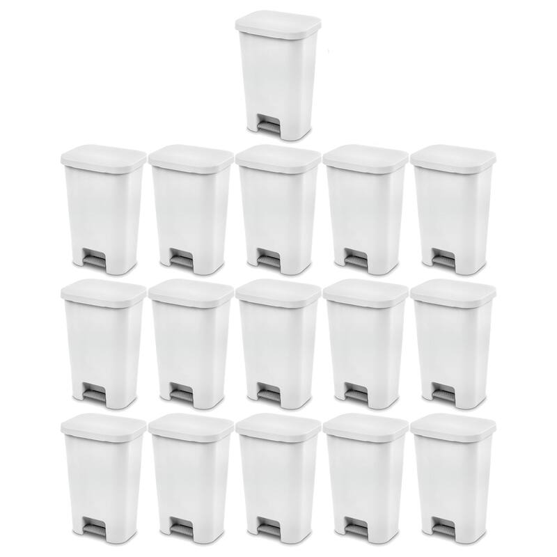 Sterilite 11.9 Gal Rectangle Step On Trash Kitchen Wastebasket, White (4 Pack) - 16 Pack
