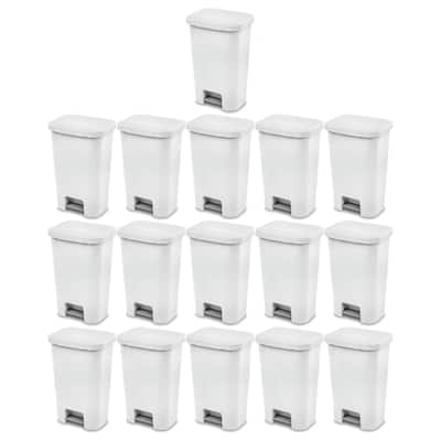 Sterilite 11.9 Gal Rectangle Step On Trash Kitchen Wastebasket, White (16 Pack)
