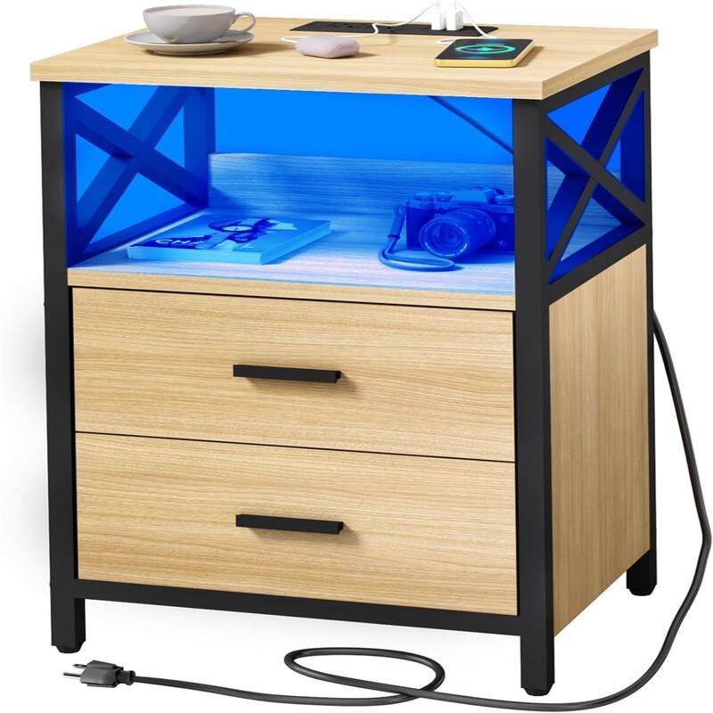Nightstand with Charging Station - Log-color