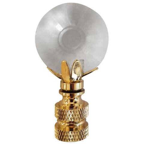 Royal Designs Sun Cut Round Lamp Finial, Clear Faceted Crystal - Polished Brass Base