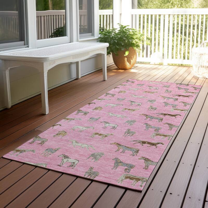 Machine Washable Indoor/ Outdoor Horses Chantille Rug - Blush - 2'3" x 7'6"