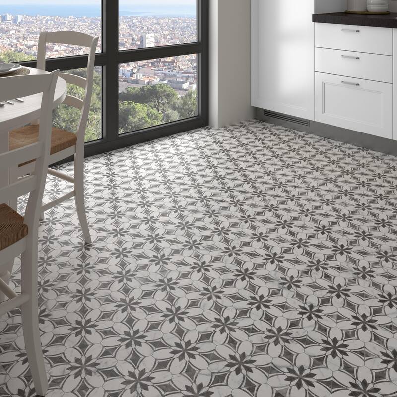 Merola Tile Classico Bardiglio Hex Dahlia Dark 7" x 8" Porcelain Floor and Wall Tile