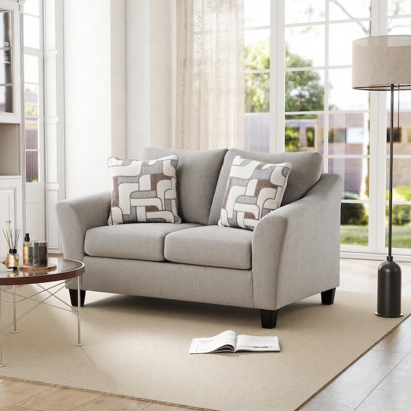 Roundhill Furniture Elaris 2-Piece Living Room Set - Flared Arm Sofa and Loveseat with Chenille Upholstery, Taupe