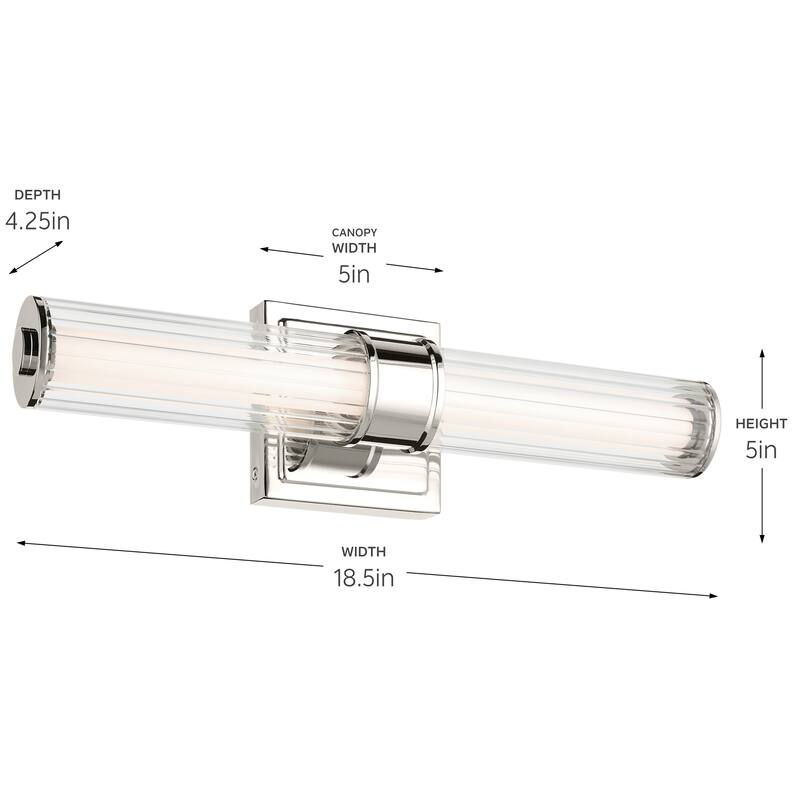 Kichler Lighting Laurene 18.5" Linear Bath Bar Small LED with Clear Fluted Glass in Polished Nickel