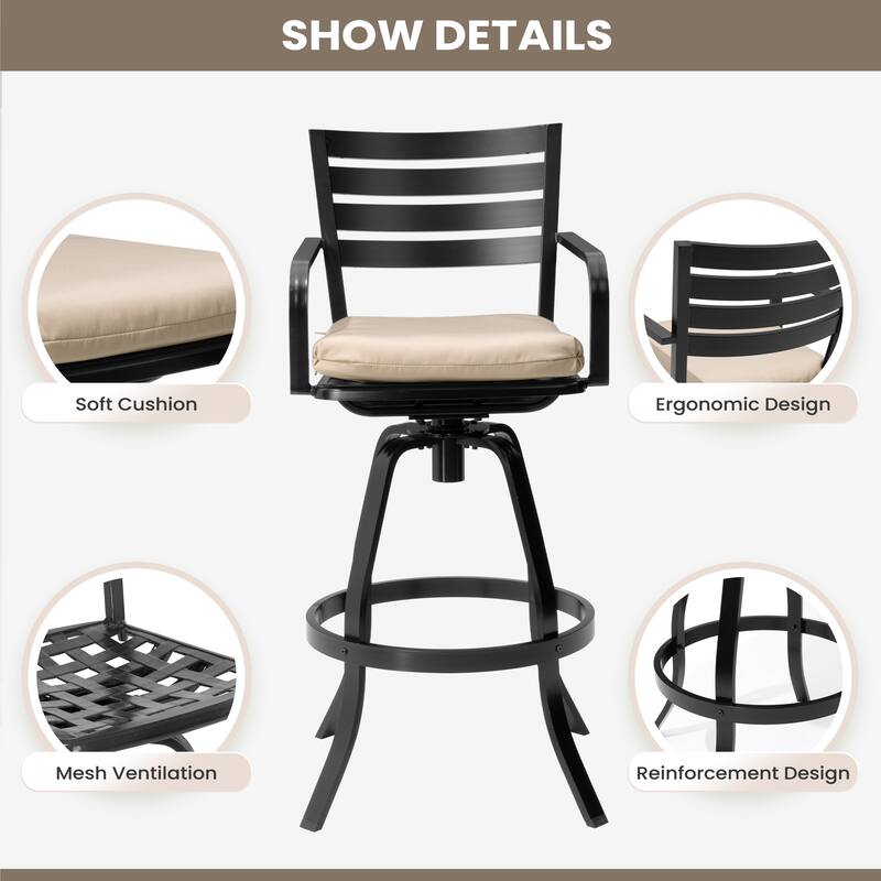 Outdoor Patio Swivel Aluminum Bar Stools Dining Chairs with Sunbrella Cushion