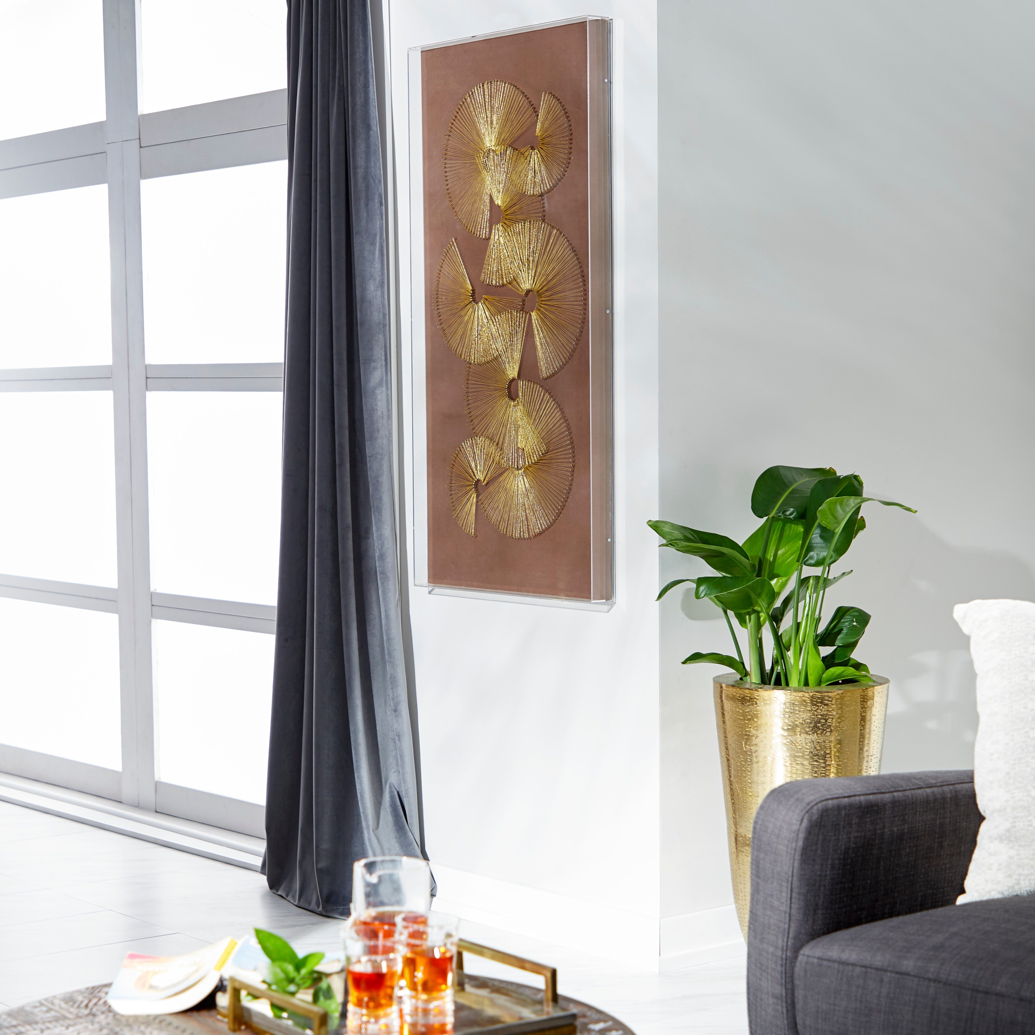 Large Brown And Gold Thread Fans Shadow Box Wall Decor 47 X 23 On Sale Overstock 32020539