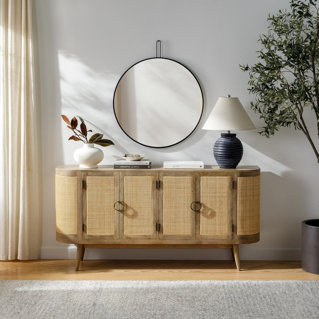 Vincie Hand Crafted Wood and Rattan Sideboard