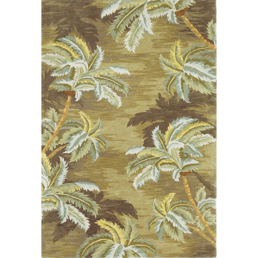 Domani Muted Sage Palm Trees Hand-tufted Wool Rug