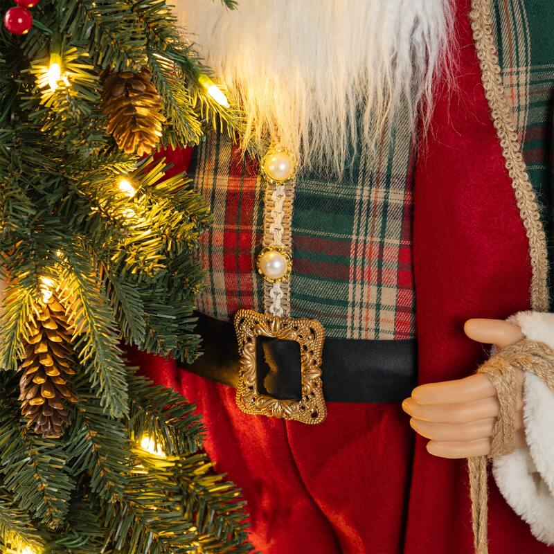 Glitzhome 4ft Oversized Christmas Woodland Santa with 5ft LED Lighted Green Artificial Christmas Tree