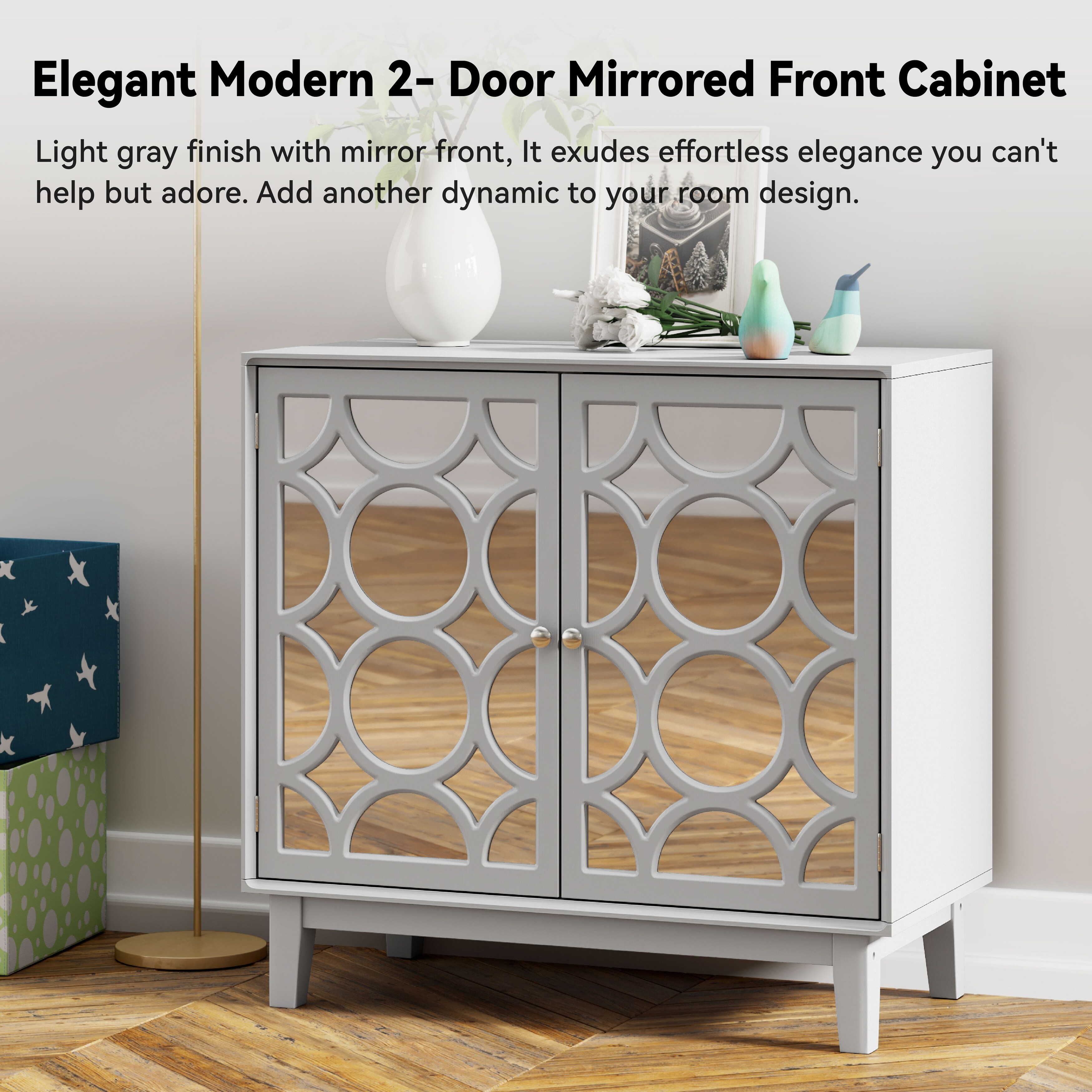 COZAYH Modern Contemporary Accent Cabinet Mirror Chest for