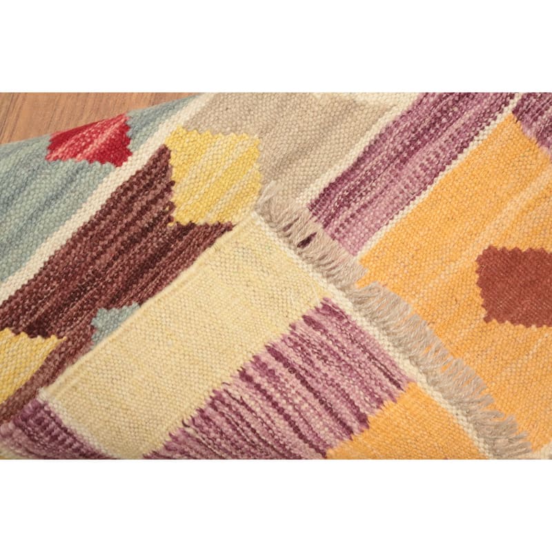 Hand Woven Oriental 100% Wool Carpet Southwestern Tribal Multi-Colored Kilim Runner Rug - 6' 2'' X 2' 1''