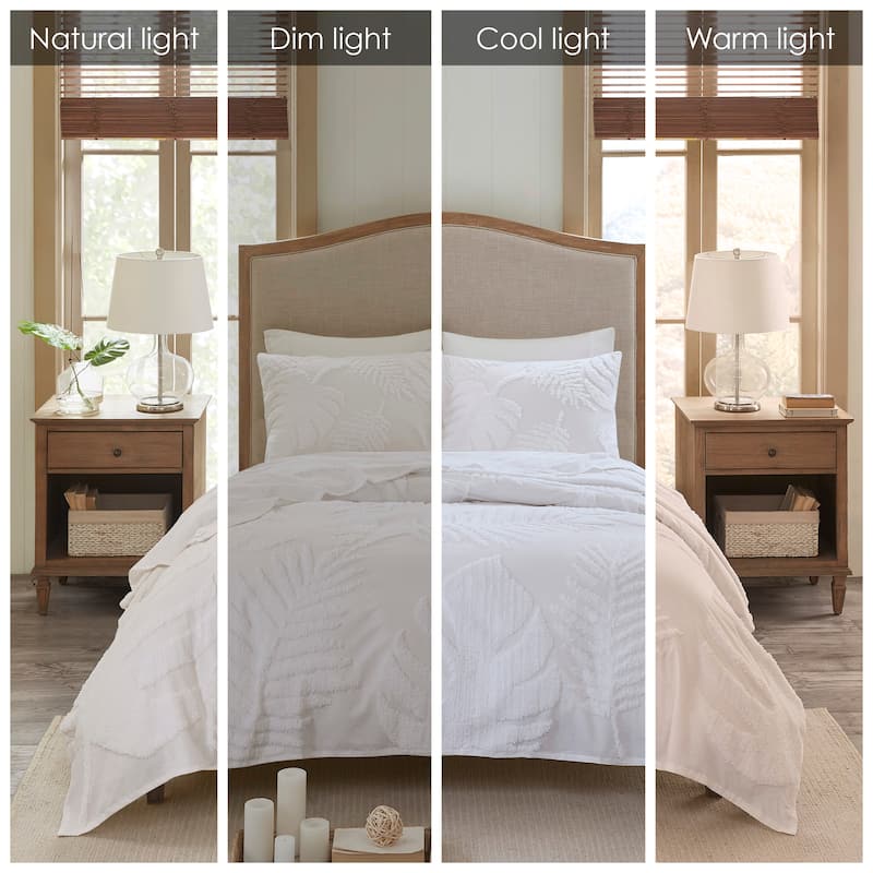 Madison Park Osanna White Tufted Cotton Chenille Palm Duvet Cover Set