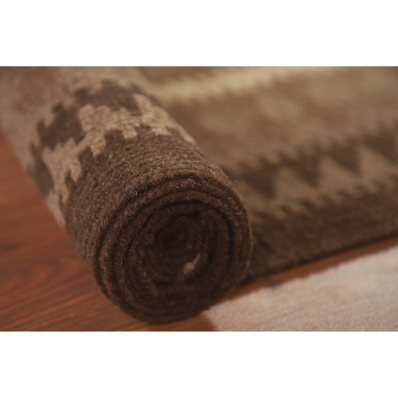 Hand Woven Oriental 100% Wool Carpet Southwestern Geometric Brown Kilim Area Rug - 9' 9'' X 6' 8''