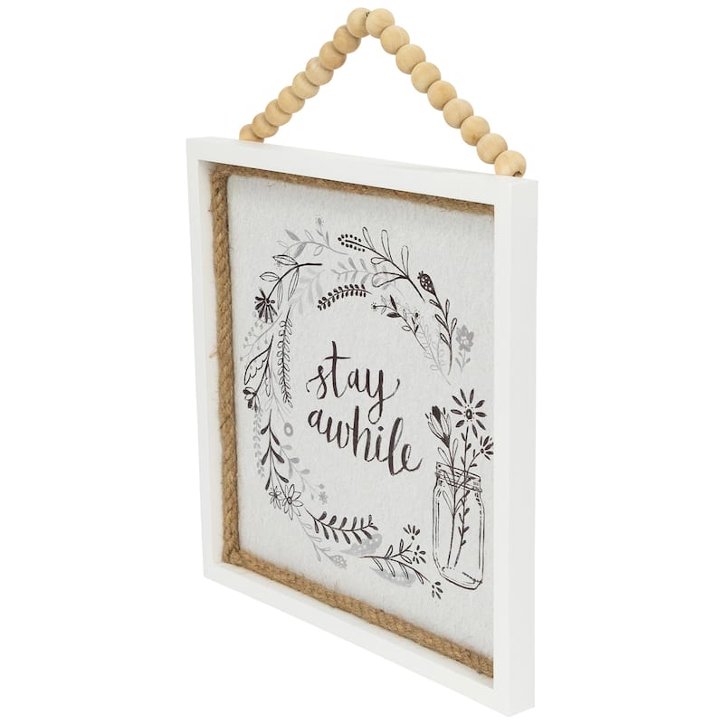 Floral Stay Awhile Framed Wall Sign - 11.75"