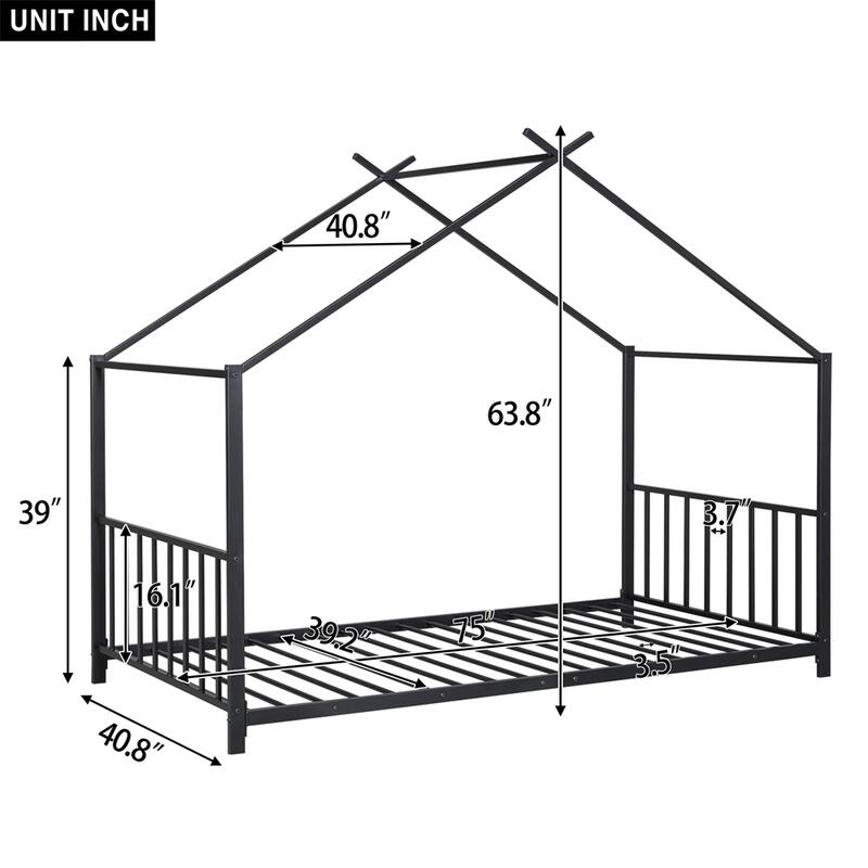 Twin Size Metal House Platform Bed with Legs