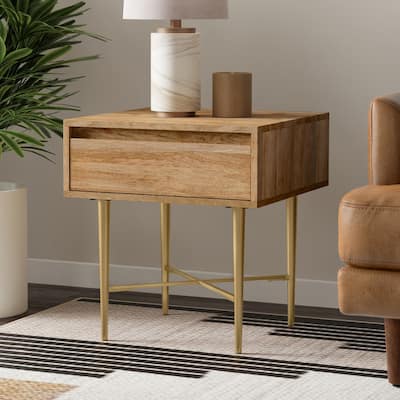 Simpli Home Fallon MANGO WOOD 20" Wide Square End Table with Drawer in Natural